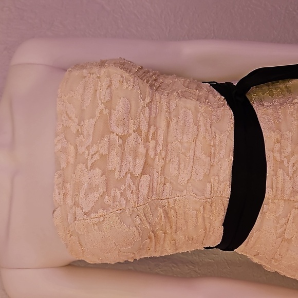 VTG B. DARLIN Ivory Lace Bandeau Ruched Bodycon Bow Tie Micro Corset Hoco Dress - Picture 4 of 8